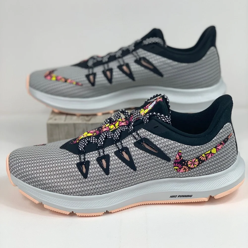Nike Women’s Running Sneakers — Gray, Black & Pink Floral Accents